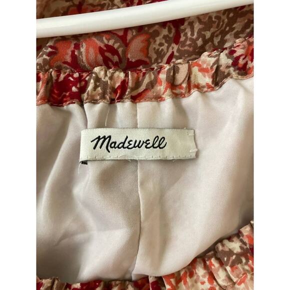 Madewell Silk Dress Medium Pink Red Paisley Off Shoulder Cold Shoulder Paisley - Picture 9 of 10